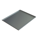 A cast aluminum baking sheet with a slightly raised edge on two sides, shown against a white background. The smooth, reflective surface works well as a cold holding cooling plate serving tray or for roasting food in an oven.