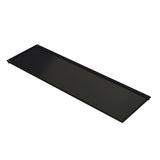 A rectangular, flat, black cooling plate serving tray with slightly raised edges on all sides, viewed from an angle against a white background. Made of cast aluminum, its smooth and glossy surface is thin and elongated—ideal for serving or organizing items.