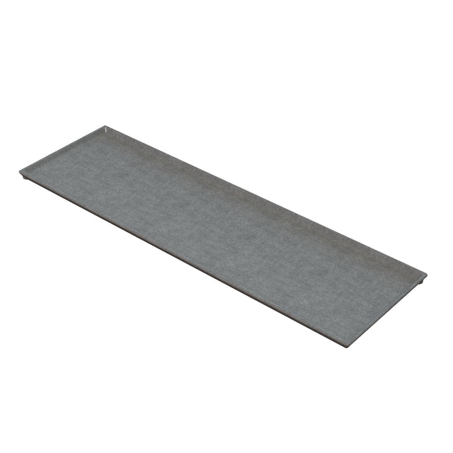 A rectangular, flat cast aluminum tray with slightly raised edges is shown against a white background. The tray has a smooth, grey surface ideal as a cooling plate serving tray or for cold holding, photographed from a high angle, slightly to the side.