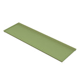 A rectangular, flat, olive-green serving tray made of cast aluminum with slightly raised edges is shown against a white background. The minimalist tray features a smooth surface, no handles or patterns, and offers understated elegance.