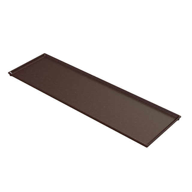A rectangular, dark brown Cooling Plate Serving Tray with raised edges on all sides. Flat and elongated, it appears to be made of smooth cast aluminum, ideal for cold holding. The tray is pictured on a white background.