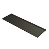 A rectangular, flat, black cooling plate serving tray with raised edges and a smooth, glossy surface, shown at an angle on a white background. Made of Duracoat coated cast aluminum, this tray is durable and dishwasher safe.