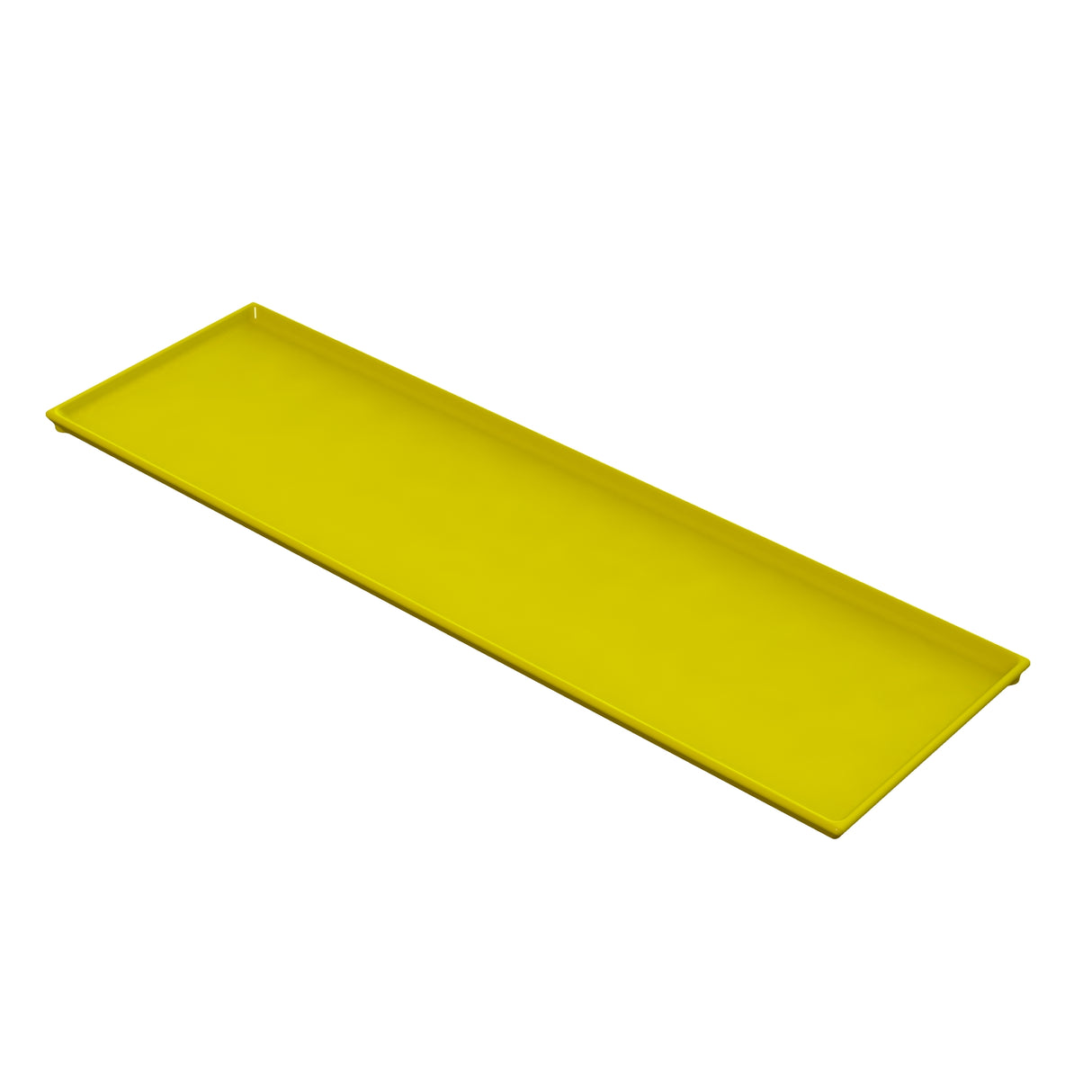 A rectangular, flat, yellow Cooling Plate Serving Tray with slightly raised edges, shown at an angle on a white background. The smooth cast aluminum surface ensures excellent cold holding and is unadorned.