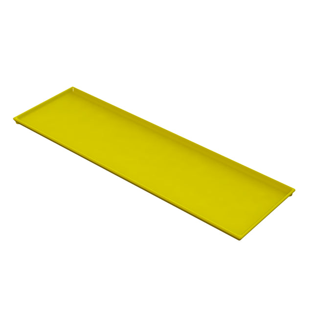 A rectangular, flat, yellow Cooling Plate Serving Tray with slightly raised edges, shown at an angle on a white background. The smooth cast aluminum surface ensures excellent cold holding and is unadorned.