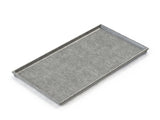 A rectangular, shallow cast aluminum tray with low raised edges on all sides, placed on a white background. The tray surface appears textured and slightly rough, ideal as a minimalist Cooling Plate Serving Tray for cold holding needs.