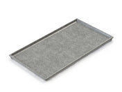 A rectangular, shallow cast aluminum tray with low raised edges on all sides, placed on a white background. The tray surface appears textured and slightly rough, ideal as a minimalist Cooling Plate Serving Tray for cold holding needs.