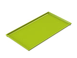 A green rectangular cast aluminum tray on a white background, perfect as a cooling plate serving tray.