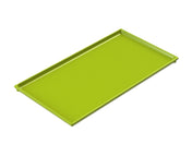 A green rectangular cast aluminum tray on a white background, perfect as a cooling plate serving tray.