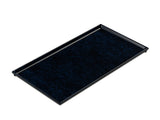 A rectangular black Cooling Plate Serving Tray with short raised edges, viewed at an angle on a white background. Made from Duracoat coated cast aluminum, the tray appears empty and has a slightly textured surface.