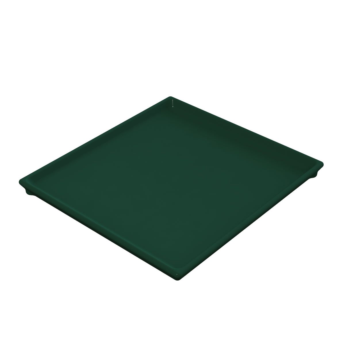 A dark green, square cooling plate serving tray with raised edges. The smooth surface and clean appearance highlight its depth and flat base, making it ideal for keeping items cool while serving.