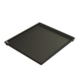 A square, black cast aluminum baking tray with a slight lip and small white speckles evenly distributed across its surface, shown on a white background. The tray appears sturdy and is designed for use in ovens.