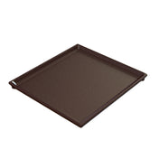 A square, dark brown cooling plate serving tray with slightly raised edges on all four sides. The tray has a smooth surface, appears to be made of cast aluminum or similar material, and is photographed empty against a plain white background.