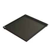 A square, black baking tray with slightly raised edges and a smooth surface featuring small white speckles, shown against a plain white background. Made from cast aluminum, this serving tray is both dishwasher safe and ideal for baking or roasting.