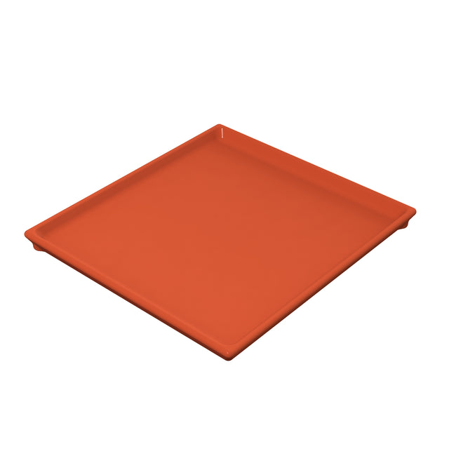 A square, flat orange cooling plate serving tray with slightly raised edges and a smooth surface, viewed at a slight angle from above. The tray has a simple, modern design and appears to be made of plastic or similar material.
