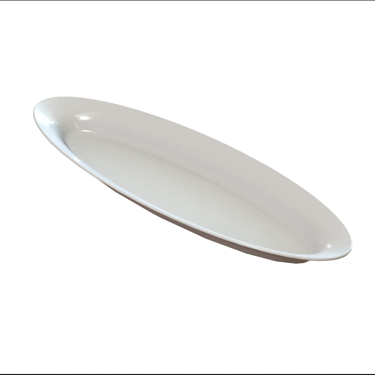 A plain, oval-shaped King Fish Platter is shown against a white background. The white ceramic serving platter features a smooth, glossy surface and gently curved edges, offering a simple and minimalist appearance.