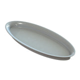 A white, oval-shaped ceramic plate, reminiscent of a classic King Fish Platter, is shown on a plain white background. The plate has smooth, slightly raised edges and a glossy finish, giving it a clean and simple appearance.