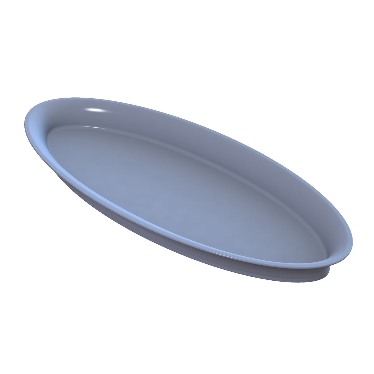 A plain, round, light gray Duracoat coated aluminum plate is shown at an angle against a white background. The plate has a slightly raised rim and a smooth, glossy surface, appearing empty and clean—a perfect cold holding platter.