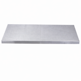 A rectangular stainless steel platform with a flat, diamond-patterned surface and a smooth edge, viewed from a slight angle against a plain white background.