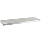 A rectangular, flat stainless steel shelf with smooth surfaces and a shiny metallic finish, resembling a minimalist 8' table cover. The shelf is plain, with no visible attachments or decorative elements, photographed against a white background.