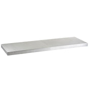 A rectangular, flat stainless steel shelf with smooth surfaces and a shiny metallic finish, resembling a minimalist 8' table cover. The shelf is plain, with no visible attachments or decorative elements, photographed against a white background.
