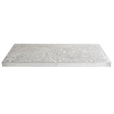 Two rectangular, flat stainless steel slabs placed side by side. The surfaces have a swirled, textured pattern, and the color is silver. The plain white background makes the shiny, reflective quality of the metal stand out clearly.