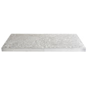 Two rectangular, flat stainless steel slabs placed side by side. The surfaces have a swirled, textured pattern, and the color is silver. The plain white background makes the shiny, reflective quality of the metal stand out clearly.