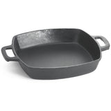 A rectangular black cast iron baking dish with two wide handles, featuring a matte, slightly textured finish. This sturdy pan is induction ready and perfect for oven use or serving hot dishes, offering versatility beyond a typical fry pan.