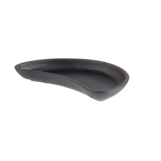 A black, kidney-shaped TableCraft server with smooth, rounded edges is shown on a white background. The dish has a matte finish and appears to be made of ceramic or stoneware, perfect for stylish table presentations.