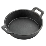 A black TableCraft cast iron pan with a textured surface and two rectangular handles sits empty on a white background. The round, deep pan has slightly flared sides, perfect as a Fajita Platter, with thick integrated handles for durability.