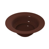 A glossy, dark brown cast aluminum salad bowl with a wide rim, viewed from above at an angle. The bowl appears empty and is set against a plain white background. The smooth surface reflects light, highlighting its curved shape and cold holding feature.