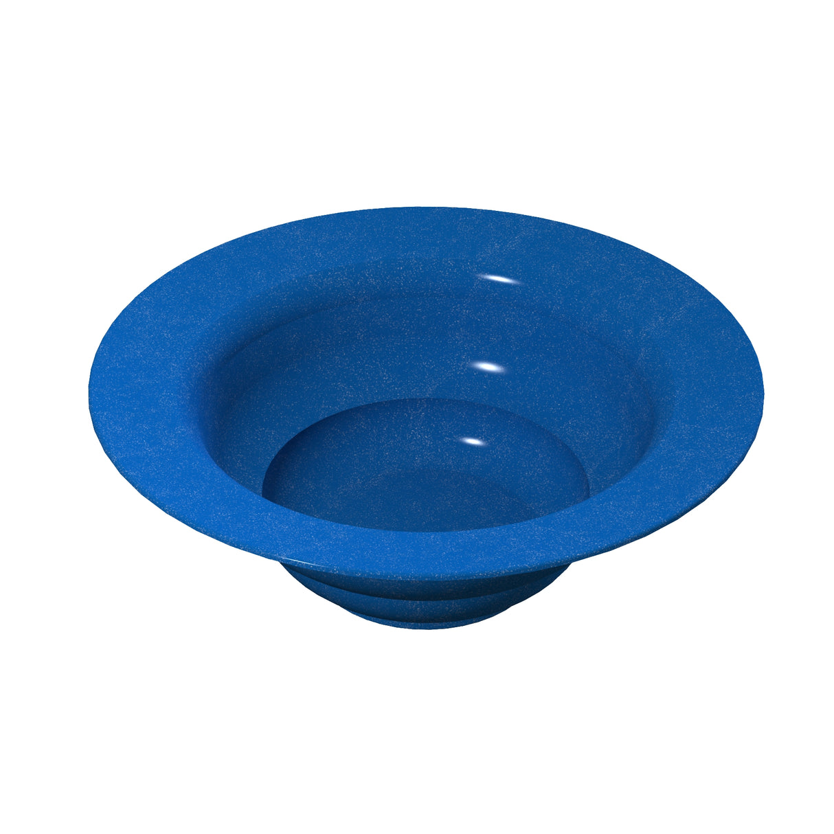 A blue, wide-rimmed salad bowl sits on a white background. The bowl has a smooth, slightly reflective surface, with subtle highlights suggesting it is possibly cast aluminum or plastic—ideal for cold holding salads and other fresh dishes.