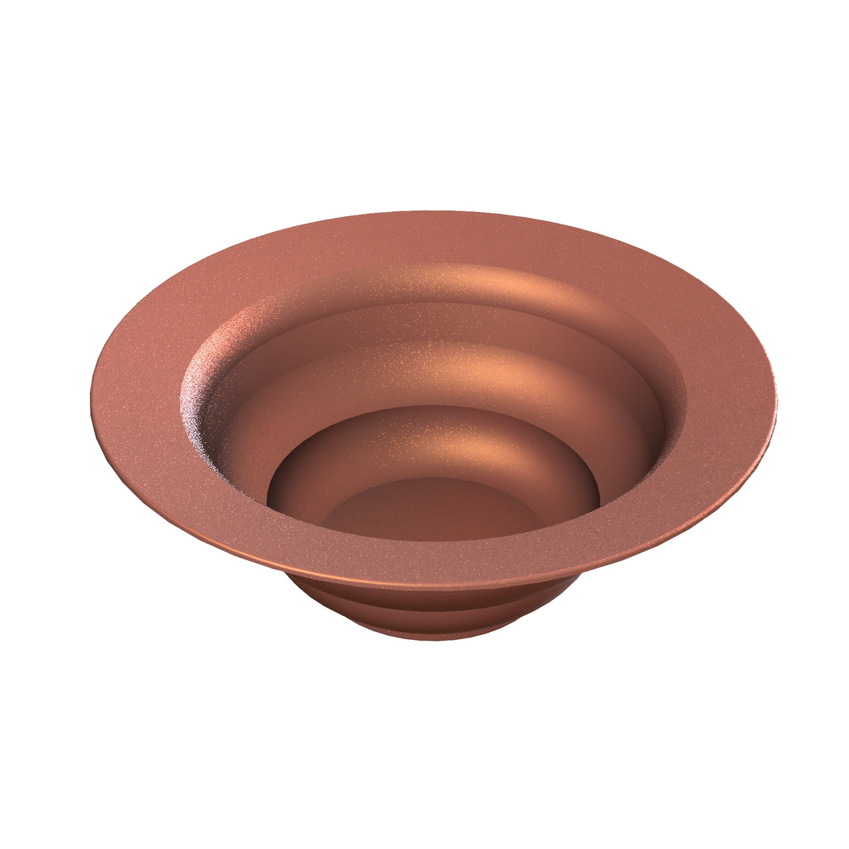 A round, cast aluminum salad bowl with a metallic, reddish-brown copper finish and smooth, concentric stepped ridges on the inside. Seen from an angle against a white background, it features a slightly matte texture and a wide, flat rim.