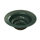 A deep, round, dark green marble salad bowl with a wide rim and glossy finish. Its smooth surface and subtle stone pattern create an elegant, sturdy look—ideal for cold holding salads with gentle curves reflecting the light inside.