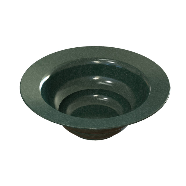 A deep, round, dark green marble salad bowl with a wide rim and glossy finish. Its smooth surface and subtle stone pattern create an elegant, sturdy look—ideal for cold holding salads with gentle curves reflecting the light inside.