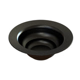 A black, round cast aluminum salad bowl with a wide rim, gradually sloping into a deep center. The glossy finish is speckled with tiny white dots, resembling a starry night sky. Dishwasher safe. The background is plain white.