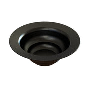 A black, round cast aluminum salad bowl with a wide rim, gradually sloping into a deep center. The glossy finish is speckled with tiny white dots, resembling a starry night sky. Dishwasher safe. The background is plain white.