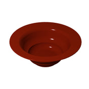 A deep, round, red cast aluminum salad bowl with smooth, curved sides and a slightly flared rim, set against a plain white background. The glossy surface catches the light beautifully and is also dishwasher safe for easy cleaning.