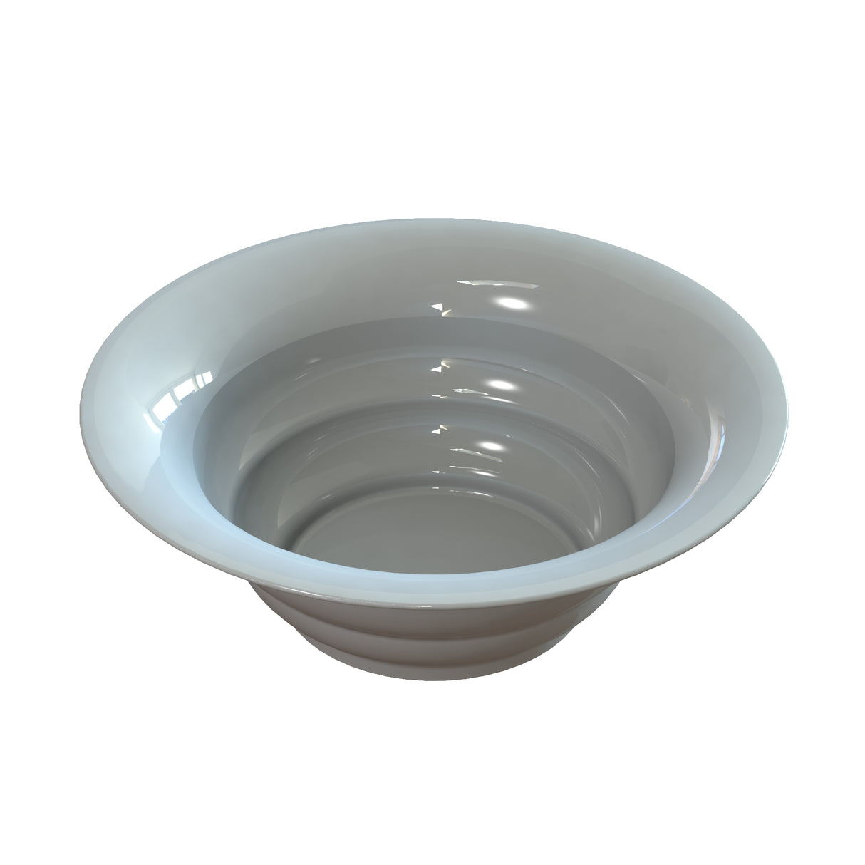 A plain, round, shallow white salad bowl with smooth sides, a wide rim, and a glossy surface, ideal for cold holding and set against a plain white background.