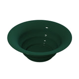 A 3D-rendered image of a round, deep, dark green salad bowl with a wide rim and smooth, glossy surface. The bowl is empty and appears to be made of cast aluminum or plastic, viewed from a slightly elevated angle against a white background.