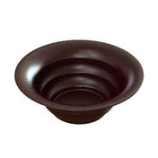 A dark brown, round, wide-rimmed salad bowl with a glossy finish and a stepped interior design, shown on a white background. The bowl has a deep center and gently flares outward, creating a modern, elegant look.