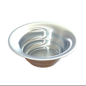 A shiny, reflective cast aluminum salad bowl with a wide rim and smooth curved sides sits on a white background. The bowl’s surface displays light reflections and a seamless, polished appearance, ideal for cold holding.