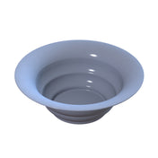 A 3D-rendered, shiny, light gray cast aluminum bowl with smooth, slightly flared walls and a rounded, stepped base, seen from above. Its glossy surface reflects light for a clean, modern look—perfect as a salad bowl for cold holding. The background is plain white.