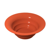 A digital rendering of a round, orange Salad Bowl with a wide rim and smooth, glossy surface. Crafted from Duracoat coated cast aluminum, this bowl features subtle concentric ridges and is dishwasher safe for added convenience.