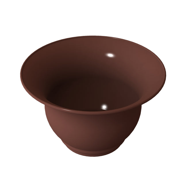 A brown, glossy Tulip Salad Bowl with a wide rim and rounded body features a slightly flared lip. Shown from an angled top view against a plain white background, light reflections highlight its smooth, shiny surface.