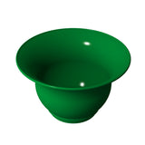 A 3D-rendered image of a shiny, deep green salad bowl with a wide rim and rounded base, set against a plain white background. The cast aluminum bowl has smooth, reflective surfaces with visible highlights indicating its glossy finish.