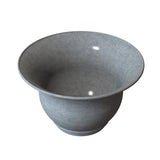 A gray, round Tulip Salad Bowl with a wide rim and smooth matte finish is crafted from cast aluminum, ideal for cold holding. It features a slightly flared rim, small circular base, and bright inner reflections against a white background.