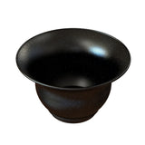 A glossy black salad bowl with a wide rim, crafted from cast aluminum and decorated with tiny white speckles resembling stars in the night sky. Both surfaces share this starry pattern, perfect for cold holding on its small, circular base.