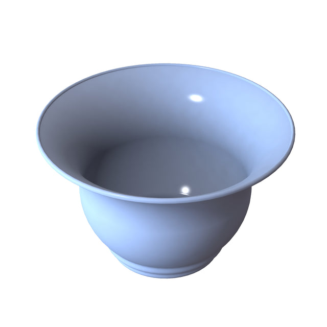 A smooth, glossy, light blue Tulip Salad Bowl with a wide, rounded rim and subtle base is shown on a white background. Two white reflections indicate a light source, highlighting the seamless, shiny surface of this elegant cold holding bowl.