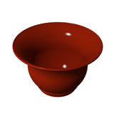 A digital rendering of a simple, glossy Tulip Salad Bowl in deep red with a wide rim and rounded base, shown on a plain white background. The bowl's smooth surface and two white reflections highlight its shiny finish.