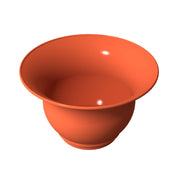 A 3D-rendered, glossy orange salad bowl with a wide, flared rim and rounded base is shown on a plain white background. Its surface has bright reflections, suggesting a smooth, ceramic-like texture and it's perfect for cold holding your favorite salads.